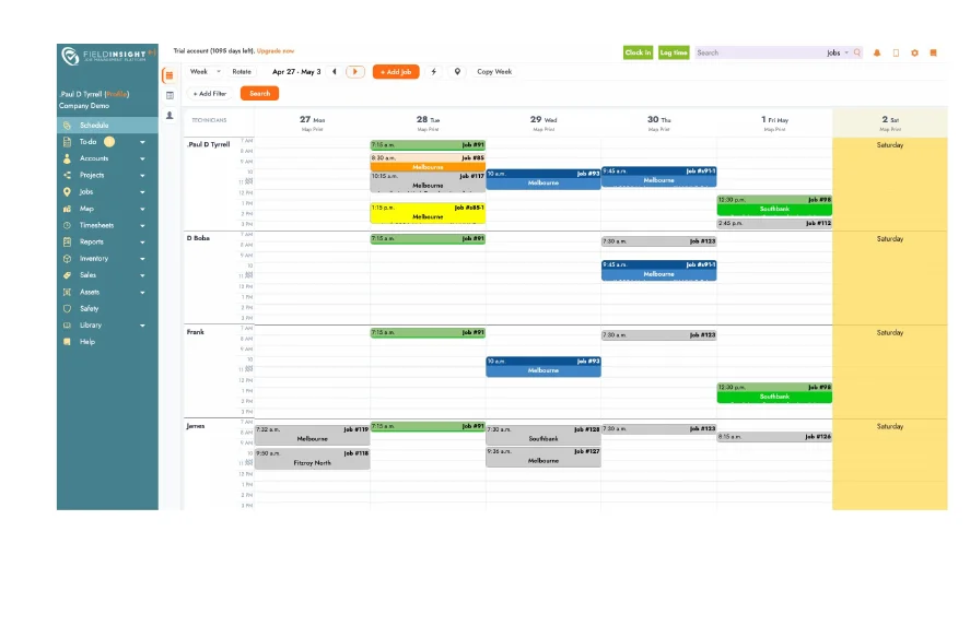 FieldInsight reactive service scheduling board