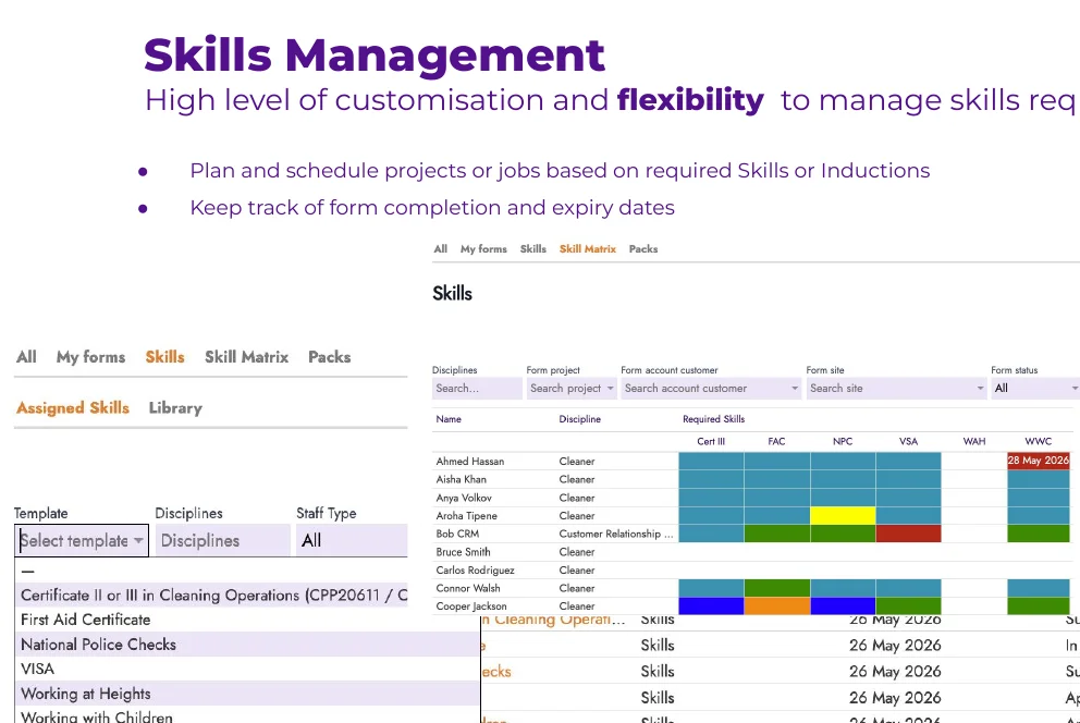 FieldInsight skills matrix for technician qualifications